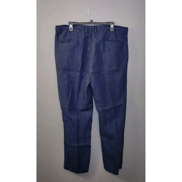 Jos. A Bank Reserve 100% Linen Pants Men's 38x32 Navy Blue Flat Straight Chino - Picture 3 of 6